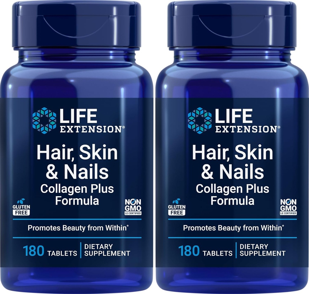 Life Extension Hair, Skin & Nails Collageen Plus Formula, 180 tabletten (verpakking van 2)