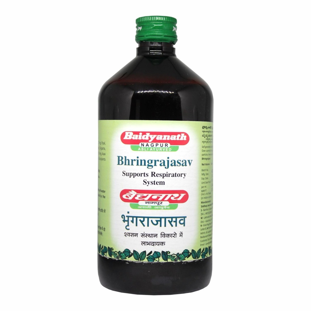 Baidyanath Asli Ayurved Bhringrajasava 450 ml - Ayurvedic Formula for Healthy Hair Growth, Liver Wellness, Cough Relief & Digestive Health | The Ultimate Herbal Solution for Respiratory Health, Blood Purification | Helps in Hairfall & Premature Greying