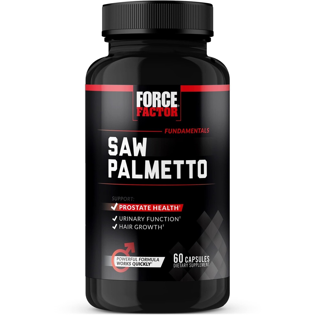 Force Facteur Saw Palmetto pour les hommes, Supplément Prostate pour les hommes pour soutenir la fonction urinaire, Prostate Relief et la croissance des cheveux, avec BioPerine pour l'absorption supérieure, 60 Capsules