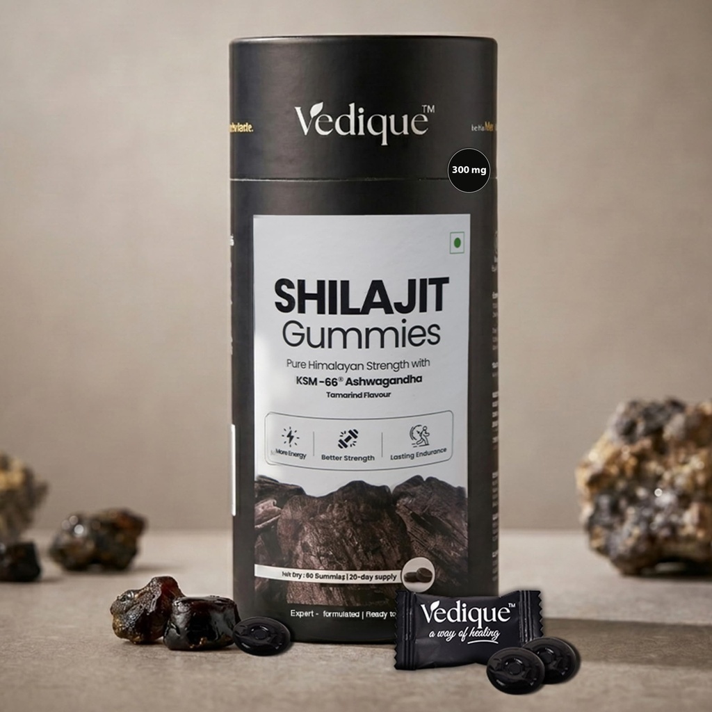 Shilajit Gummies (60 Shilajeet Gummies) with Potent Fulvic Acid & KSM-66 Ashwagandha | Boost Energy, Stamina & Strength | Helps Reduce Stress & Fatigue | No Added Sugar