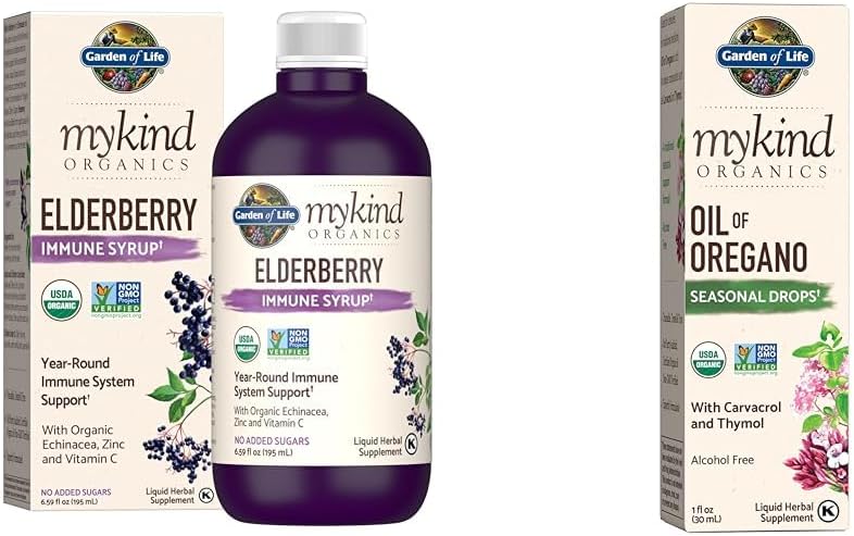 Tuin van het leven Organics Plant-Based Vlierbessen Immune Siroop 6,59 fl oz & Organics Olie van Oregano Seizoengebonden druppels 1fl oz (30 ml) Vloeibaar