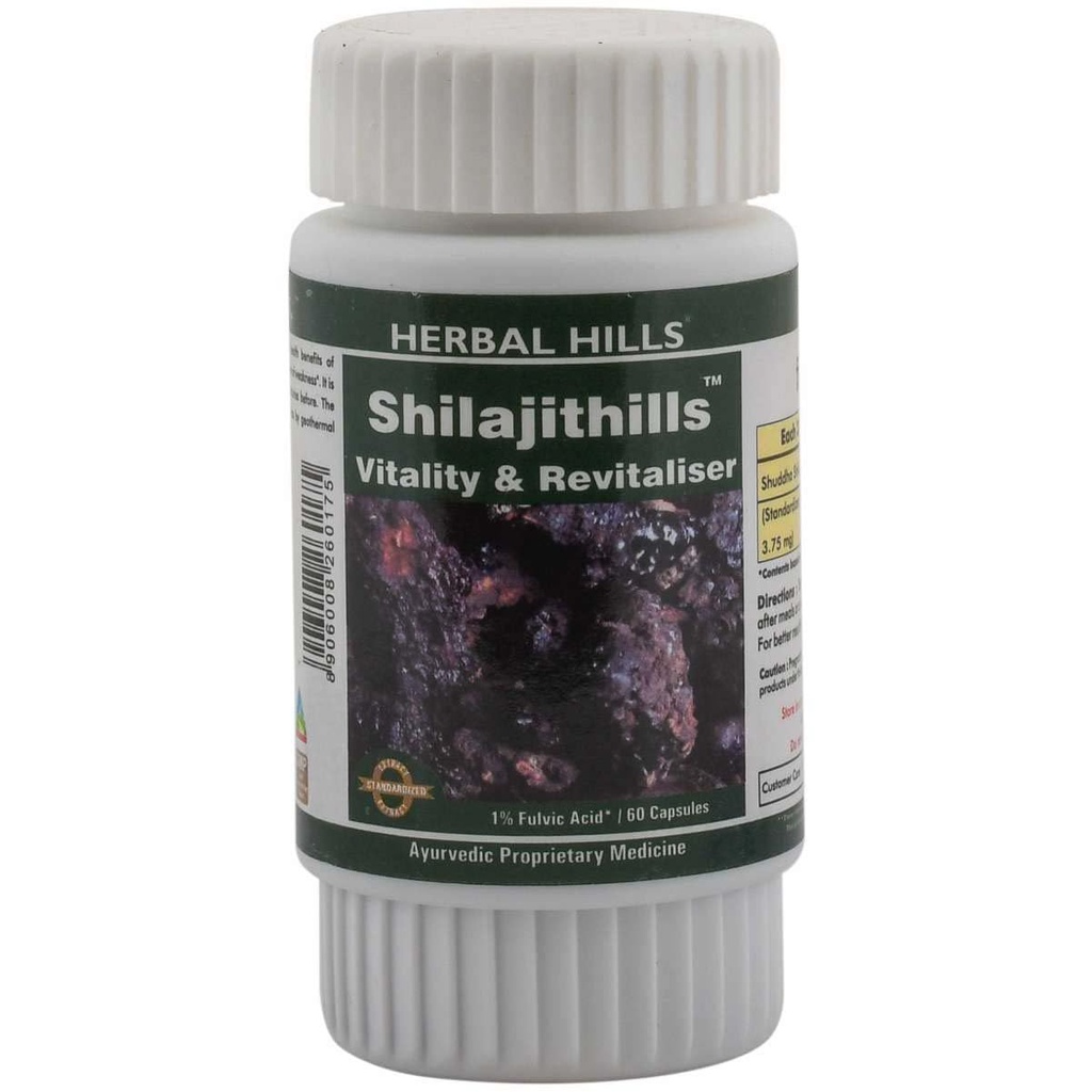 Herbal Hills Shilajithills Capsules, (60 Capsules Pack) | Supports Vitality, Strength & Wellness | Shilajit Supplement For Energy, Stamina & Immunity | With Purified Shilajit Extract
