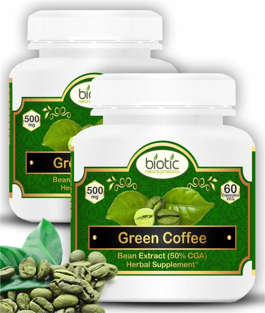 Biotic Natural Green Coffee Bean Capsules - Green Coffee Extract 500mg - 120 Veg Capsules (Pack of 2)