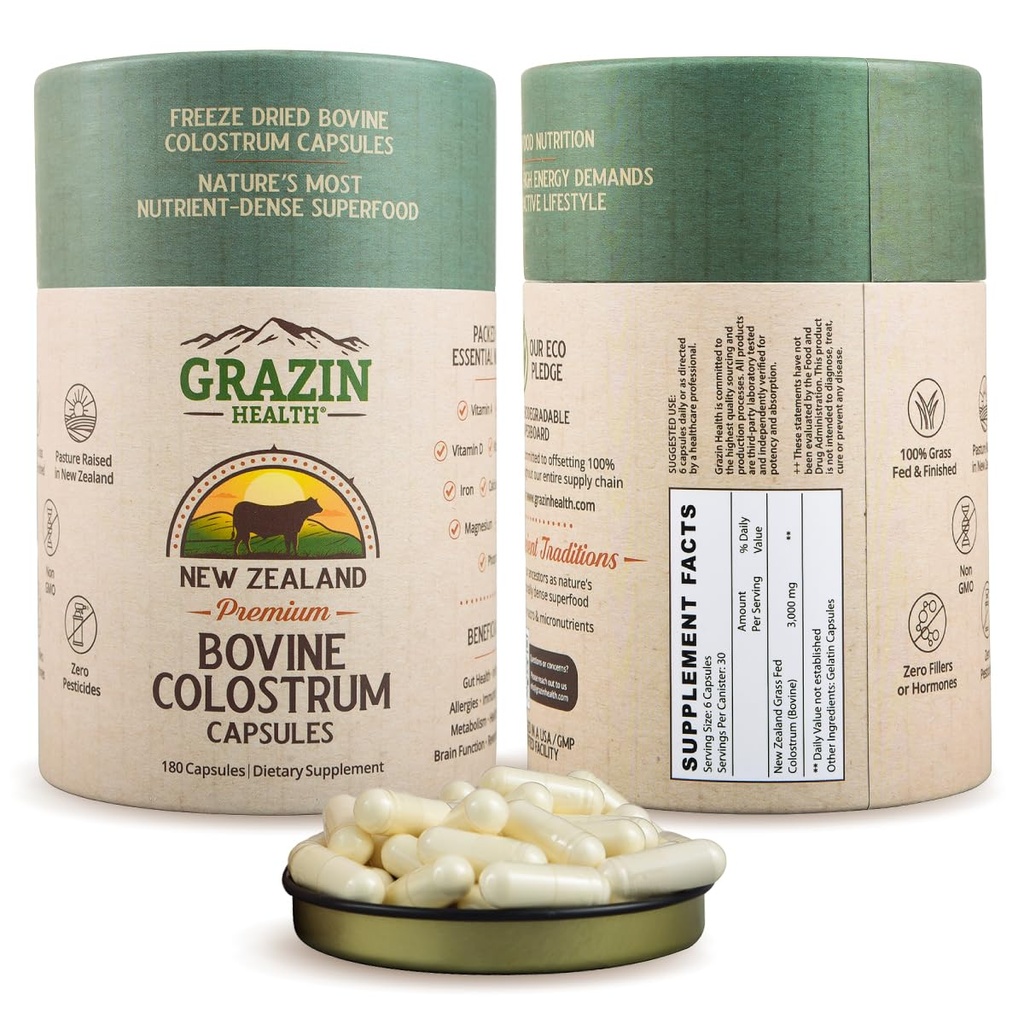 Grass Fed Bovine Colostrum: 3000Mg per Serving (500 mg per Capsule) (30 Servings)