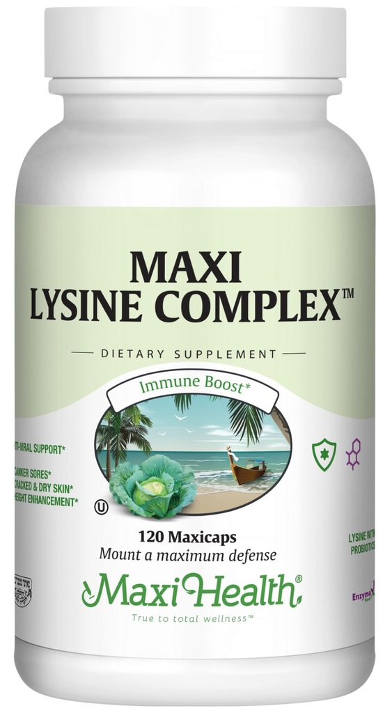 Maxi Health Lysine Complex met Probiotica - L-Lysine 1000mg voor eiwitsynthese Canker Sores, en huid 60 Capsules
