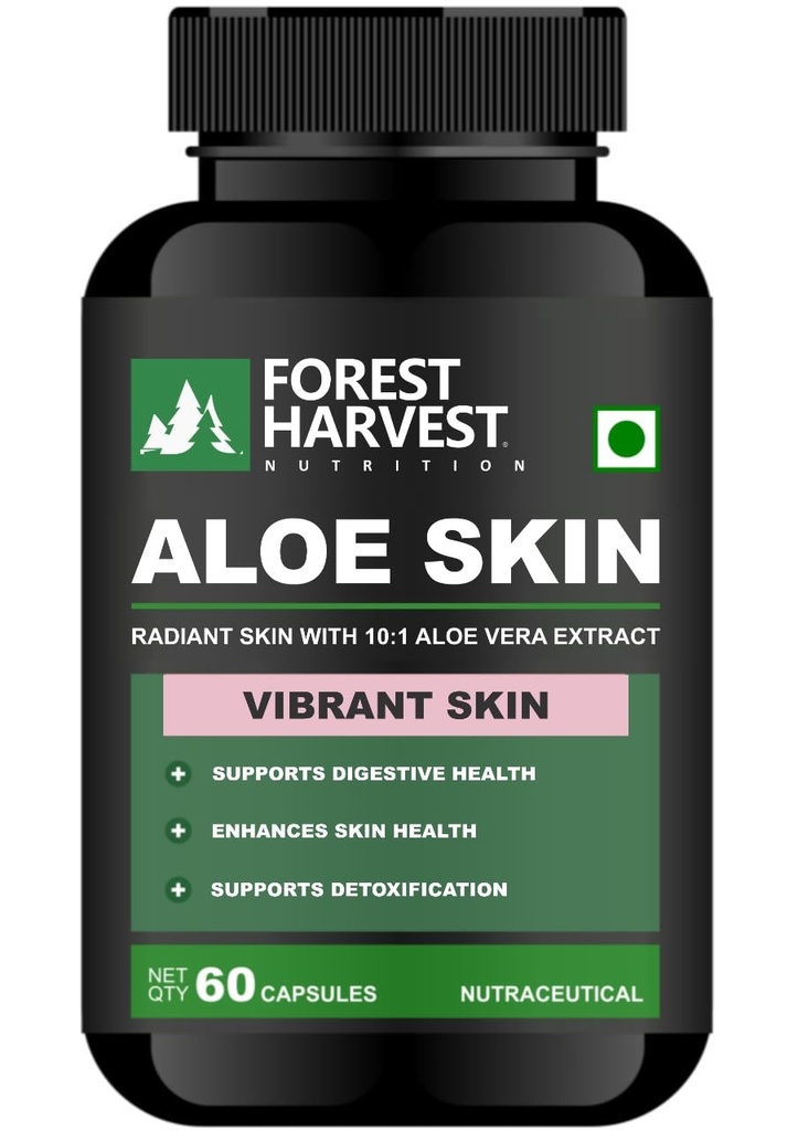 Aloe Vera 10:1 Extract | 1000 mg Per Serving | Glow-Boosting Skin & Gut Health | Hydration & Anti-Aging Support | 60 Veg Capsules