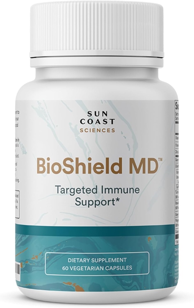 SUN COAST WETENSCHAPPEN BioShield MD van Premium Immunity Ondersteuning met Vitamine C, Vitamine D, Zink, voor Focus, Duidelijkheid, Gezonde gewrichten en spierherstel (60 capsules)
