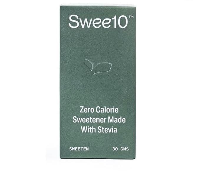 Swee10 Natural Stevia Sweetener | Sugar Free | Diabetic & Keto Friendly | Plant Based | Zero Calorie Sugar Substitute | No Bitter After Taste | Zero Calories | 30 Sachets of 1gram