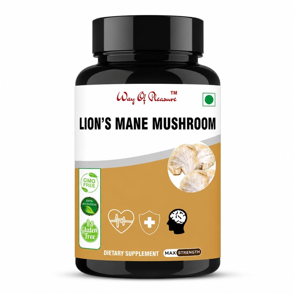 Way Of Pleasure 60 Capsule With Active Ingridients Lions Mane Mushroom Digestive, Healthy Heart, Immune System, Brain & Nerve, Lions mane supplement Capsule