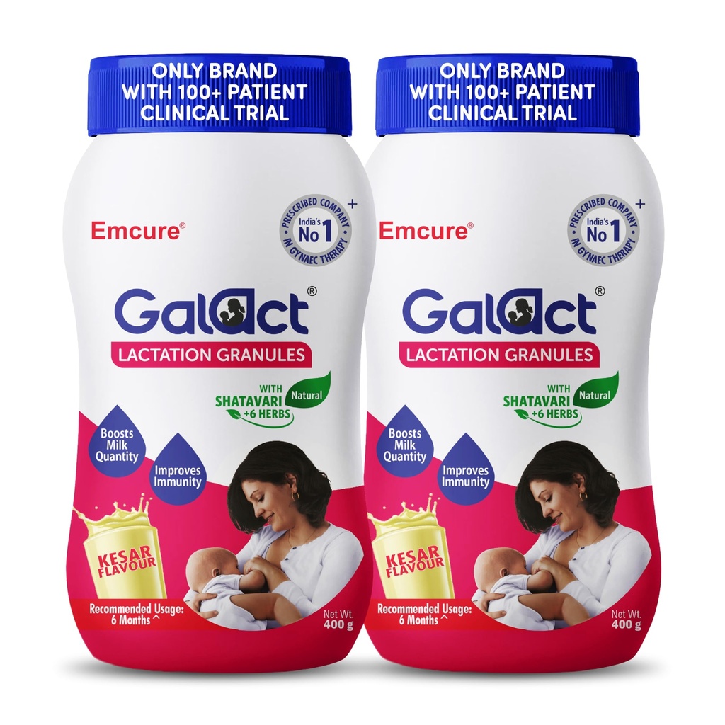 Galact Lactation Granules 400g X 2 | India's Only Brand with 100+ Patient Clinical Trial | Lactation Supplement for Breastfeeding | 4X Milk Boost | Shatavari & 6 Herbs | 40 Days Pack | Kesar