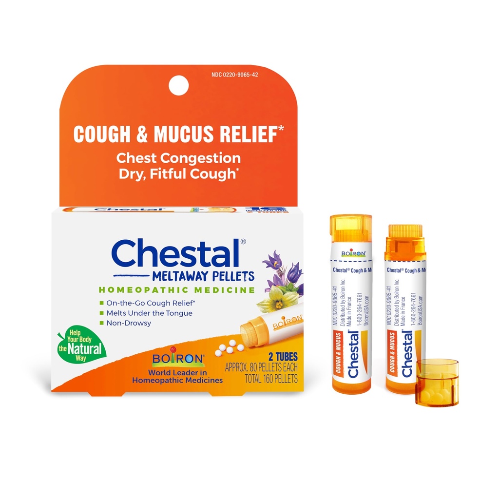 Boiron Chestal Pellets for Cough and Mucus Relief, Nasal or Chest Congestie, and Sore Throat Relief - 2 Tellen (160 Pellets)