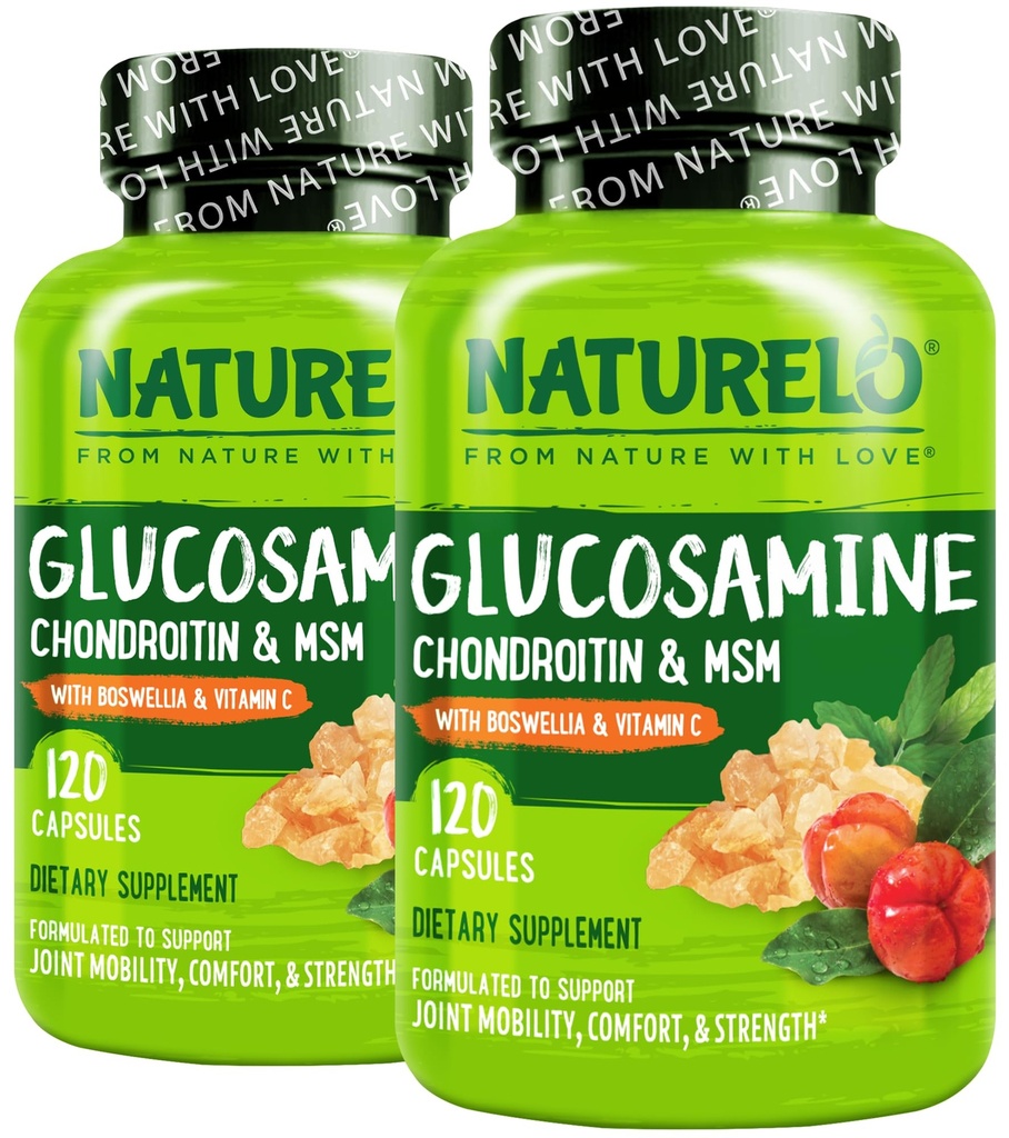 NATURELO Glucosamine Chondritine MSM avec Boswellia et vitamine C - Supplément pour le confort, la mobilité et la force des articulations - 120 Capsules (Pack de 2)