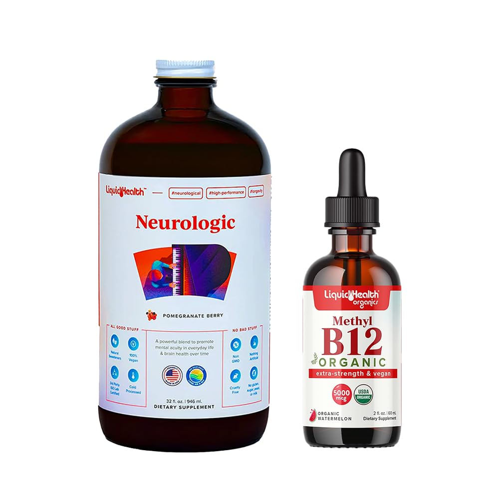 LIQUITHEALTH Neurologic Nootropic Focus Supplement & Organic Methyl B12 5000mcg Vitamin Drops with Tart Cherry Juice for Immune Support, Improved Memory & Concentration, Natural Energy, Algehele gezondheid