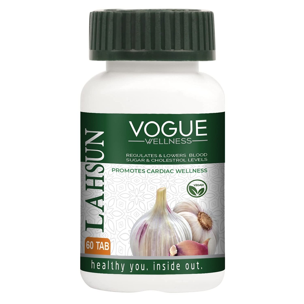 Vogue Wellness Lahsun Tablets | Herbal Garlic Supplement for Heart & Cardiac Wellness | Supports Healthy Cholesterol & Immunity | Natural Antioxidant | 60 Tablets