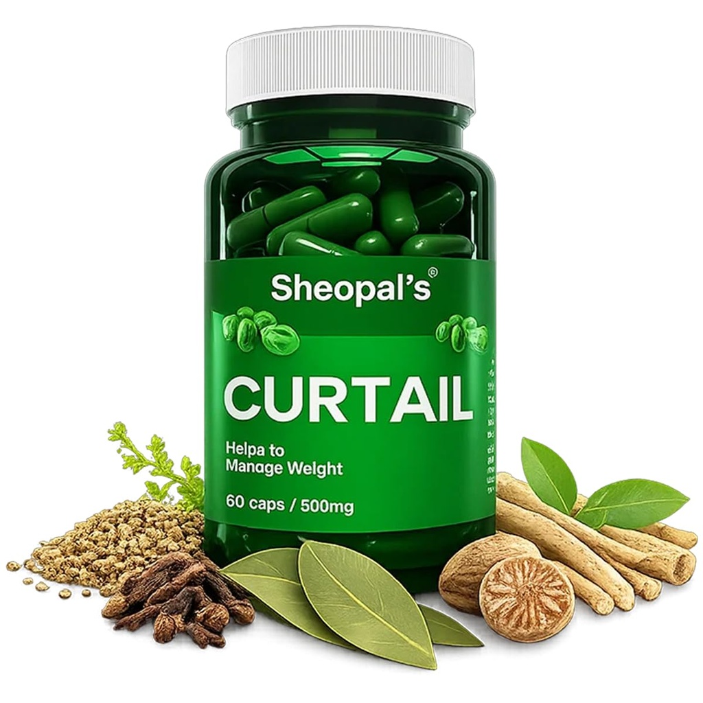 Sheopals Curtail Ayurvedic Capsules for Healthy Weight Management | Herbal Formula with Triphala, Ajwain, Punarnava, Ashwagandha, Jaiphal, Tejpatta & Lavang | Digestive & Metabolism Support | 60 Capsules