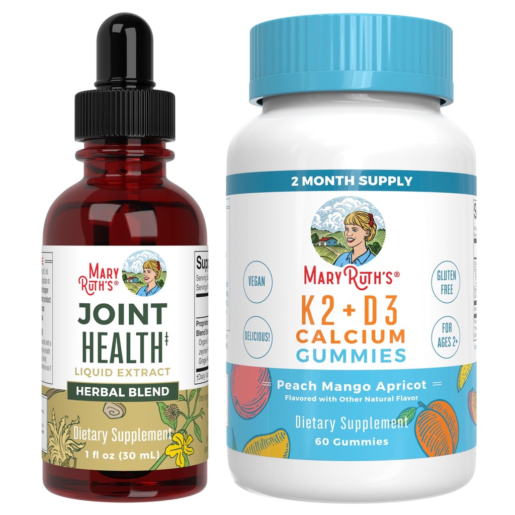 MaryRuth Organics Joint Health Liquid Drops & Vitamine K2+D3 Gummies (Peach Mango and Apricot) ► Étiquette Projet Vérifié ► Vitamines pour le calcium, les articulations et le soutien osseux