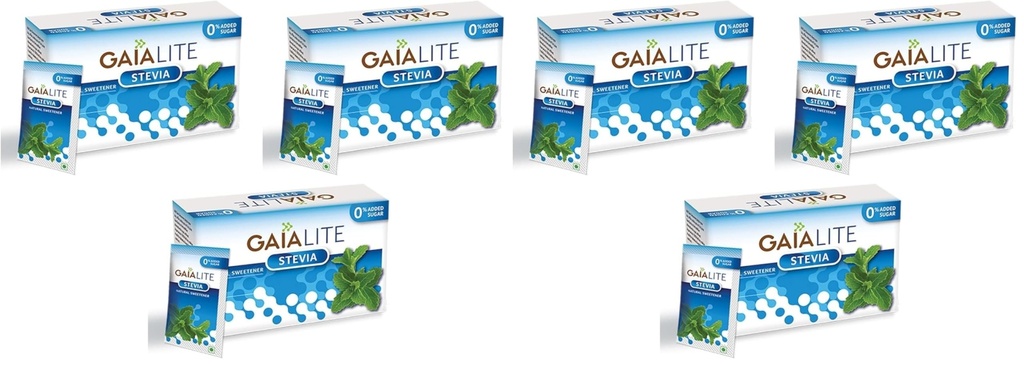 Gaia Lite Sweetner - Stevia, 25 Sachets Pack (Pack of 6)- Natural Sugarfree Sweetener Perfect for Diabetes Management and Weight Loss| Quick Dissolve and a Healthy Substitute for Sugar|Made with 100% Pure and Natural Stevia Extract. With Zero Calories and Zero Sugar|Try Gaia Stevia Today!