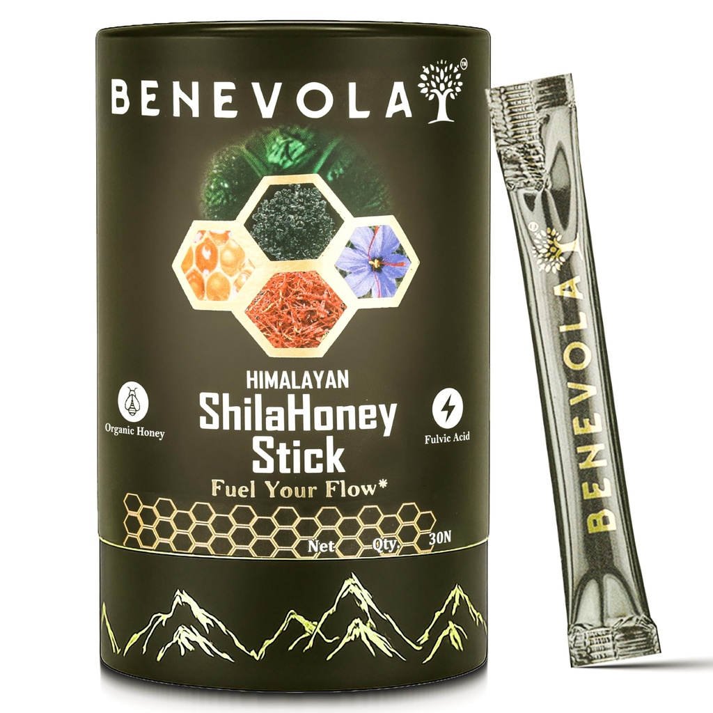 Benevola Himalayan Shilajit Honey Sticks | Strength, Energy & Muscle Recovery | 75%+ Fulvic Acid, 85+ Minerals