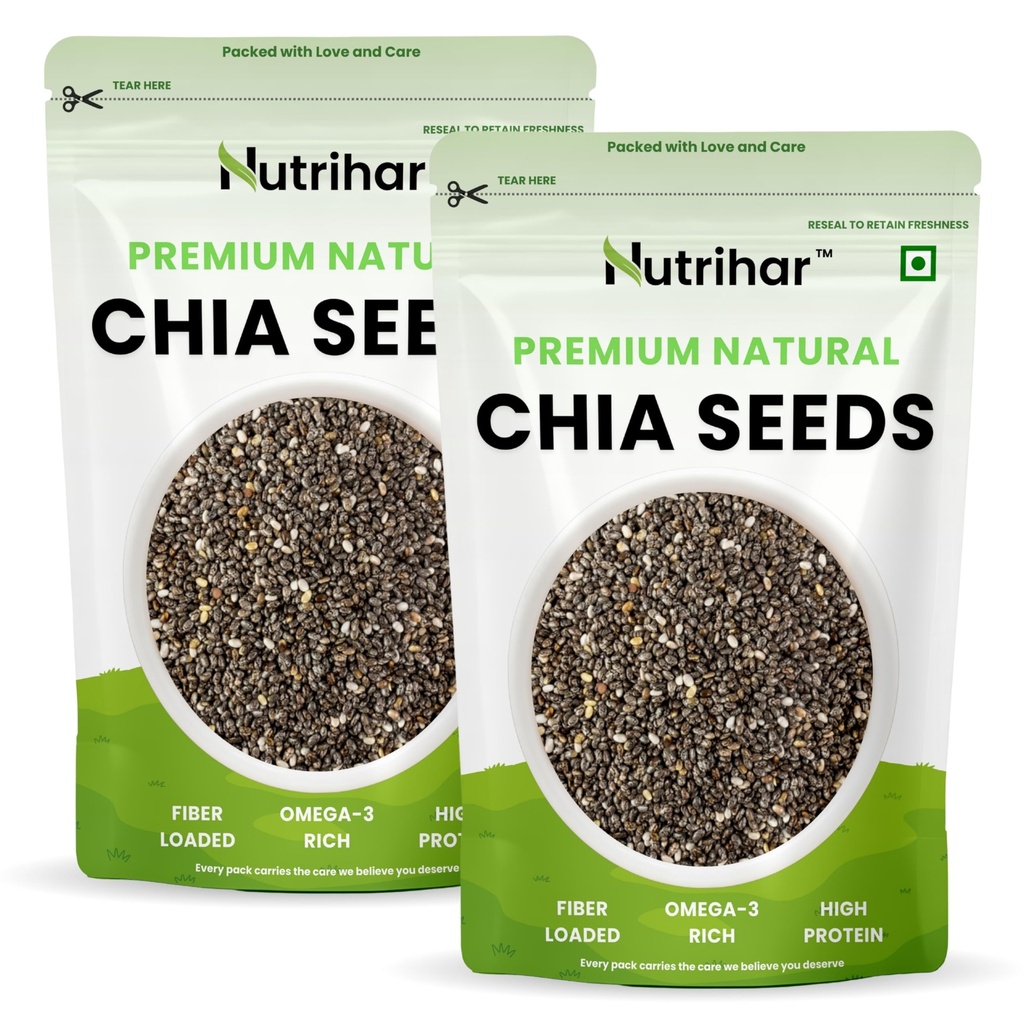 Nutrihar Premium Chia Seeds 500g | Rich in Calcium, Protein & Fibre | 100% Clean, Triple Sortex Chia Seeds 500 gm