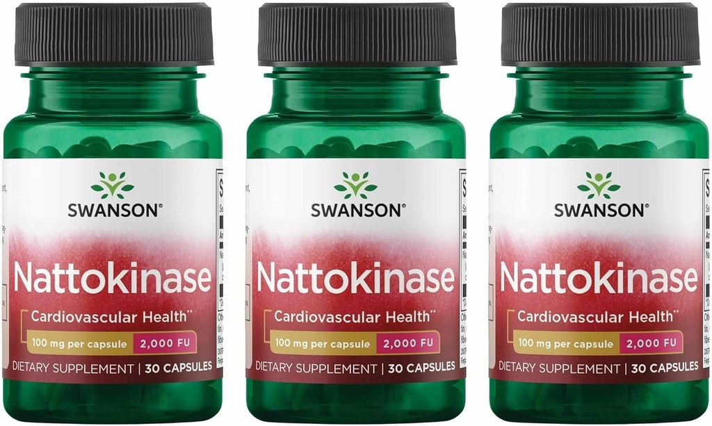 Swanson Nattokinase 2000 Fibrinolytische Eenheden 100 Milligrammen 30 Capsules Enzyme (3 Verpakking)