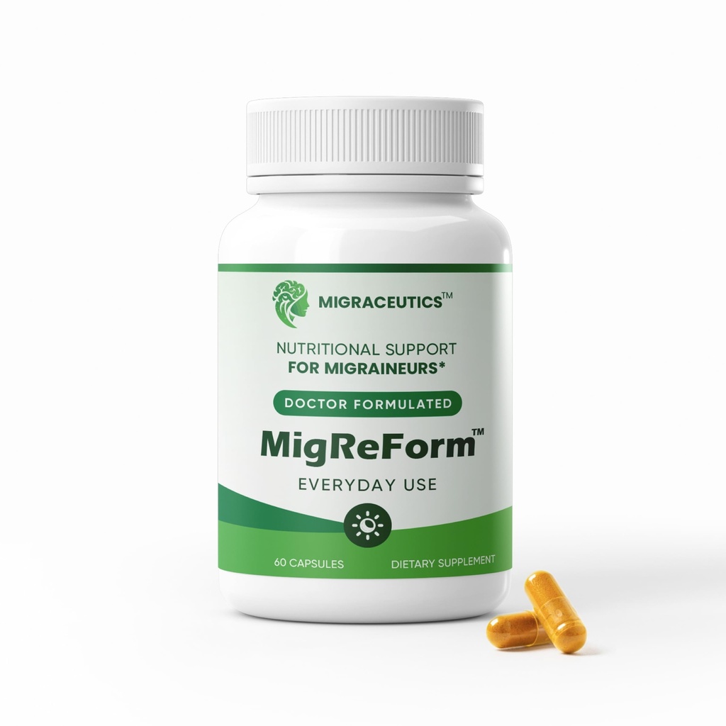 MigReForm fles van 60 - Doctor Formated Migraine Relief Supplements - Natural Migraine Relief Support with Magnesium, Vitamine B2 & CoQ10 - Migraine Supplement for Women & Men - Migraine Vitaminen