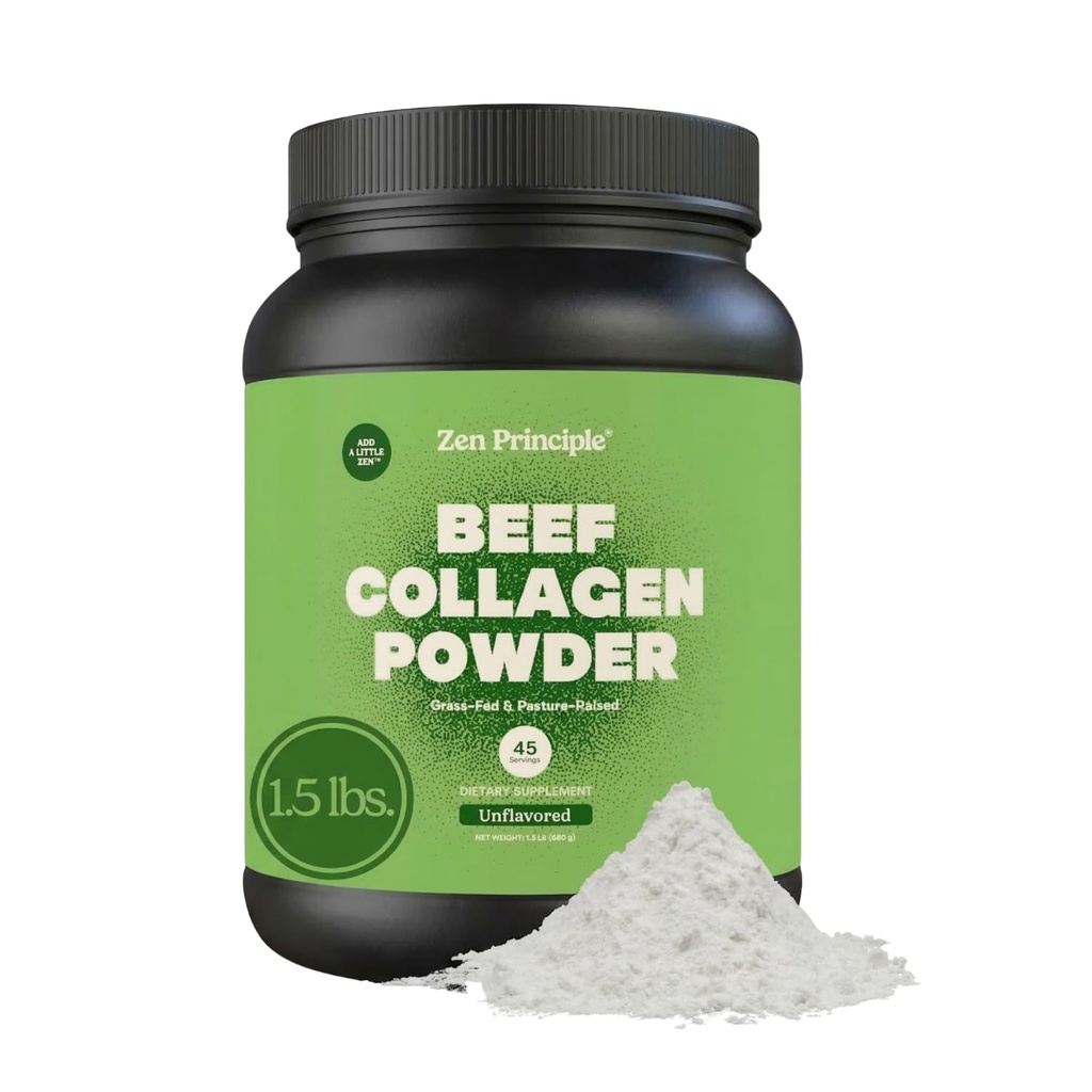Principe Zen Aggloméré à gazon Peptides de collagène hydrolysés 1,5 lb. Poudre de protéines anti-âge pour cheveux, peau, articulations sains. Paléo Friendly, OGM et sans gluten, Bovine aux pâturages.