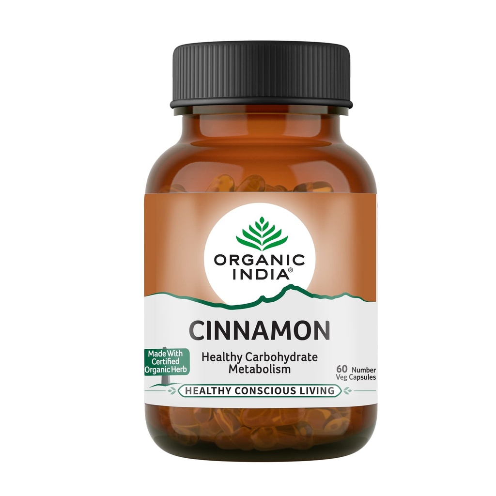 A TATA Product - Organic India Cinnamon - 60 Veg Capsules (Pack of 4), Improves Appetite & Digestion, Carbohydrate Metabolism, Insulin Regulation, Rich In Natural Antioxidants, Boosts Immunity