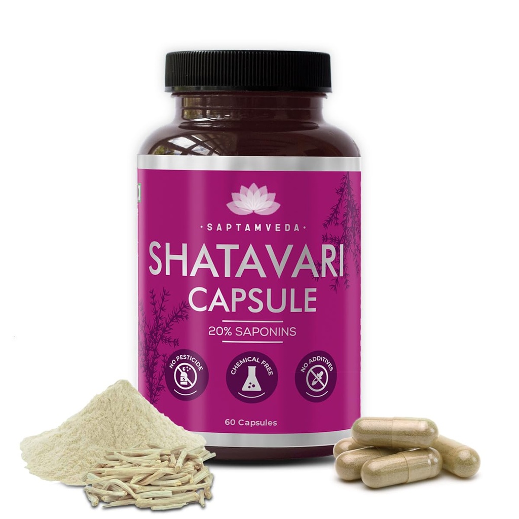 SAPTAMVEDA Natural Shatavari Capsules (60 Capsule) | Women Wellness Capsules | Hormonal Balance | Good for PCOD/PCOS | Restore Stamina and Energy