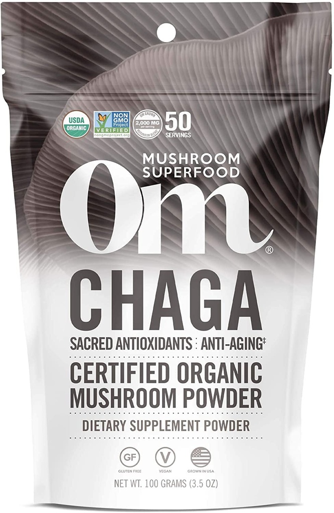 Om Paddestoelen Superfood Chaga Biologische Paddestoelenpoeder, 3,5 Ounce, 50 Servers, US Gegroeide, Heilige Antioxidanten & Immuun Ondersteuning, Superfood Paddestoelen Supplement
