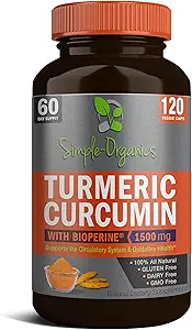 Curcumine curcumine avec biopérine, extrait de poivre noir pour l'absorption, soutien articulaire naturel et santé globale, 1500mg par portion, 120 Capsules végétaliennes