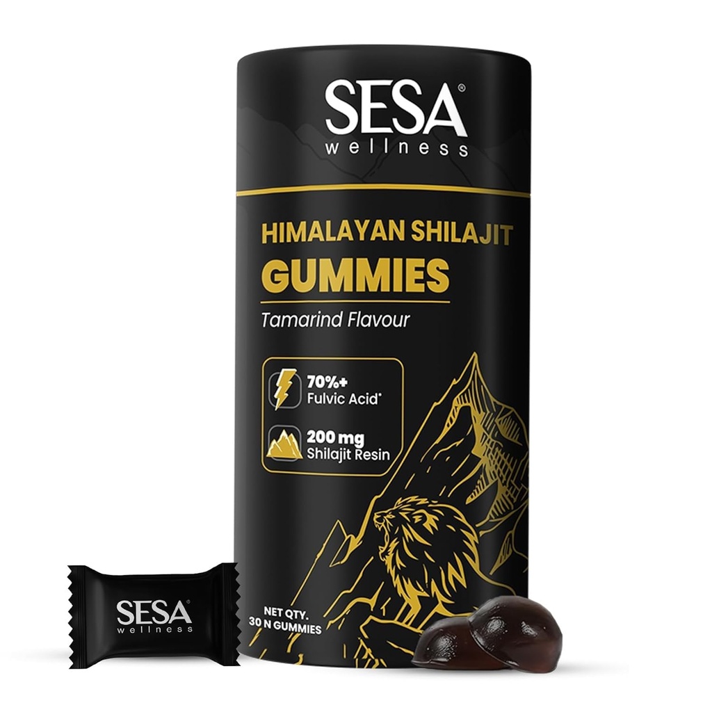 Sesa Himalayan Shilajit All Day Energy Gummies 200mg | 70%+ Fulvic Acid | Lab-Certified Shilajit for Men & Women | Boosts Energy levels, Stamina & Strength | No Added Sugar | Pack of 30