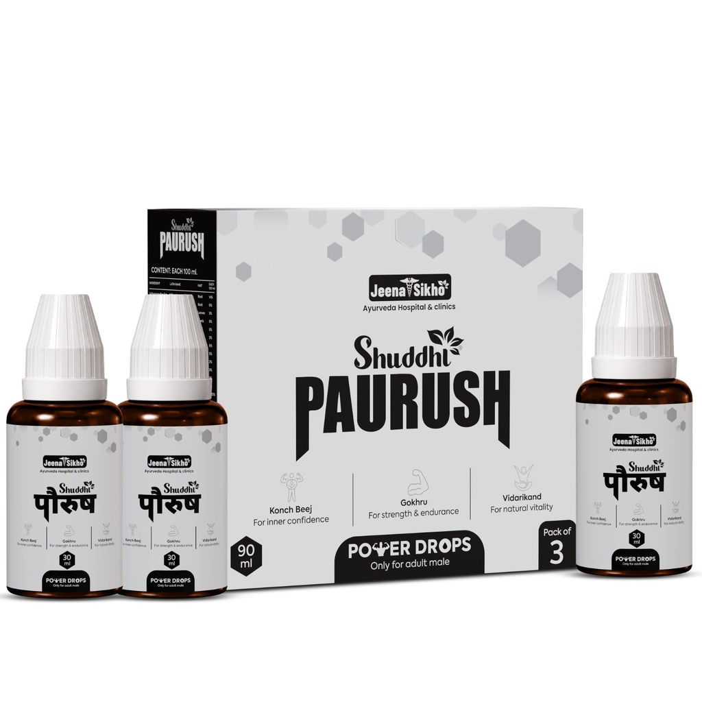 Jeena Sikho Shuddhi Paurush Power Drop | Ayurvedic Vitality Drops for Men with Ashwagandha, Gokhru & Shilajit | Helps with Strength, Stamina & Daily Wellness | Herbal Power Drops for Adult Men, 90 ml