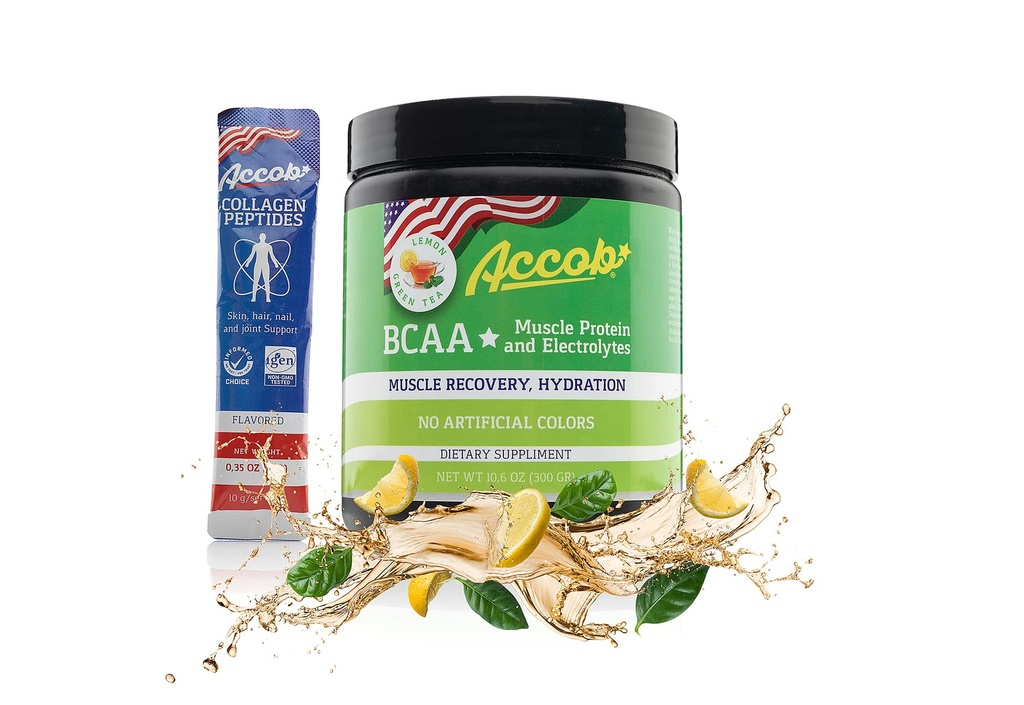 BCAA Powder Lemon Green Tea-Pre of Post Workout, Muscle Recovery Drink met Aminozuren + Elektrolyten,7,2g BCCA's voor mannen en vrouwen-30 Serves +10g Collageen Peptiden
