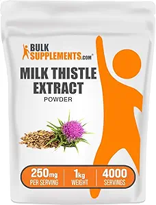 BulkSupplements.com Poudre d'extrait de chardon de lait - supplément à base de plantes, supplément de chardon de lait - sans gluten, 250mg par portion, 1kg (2,2lbs) (paquet de 1)