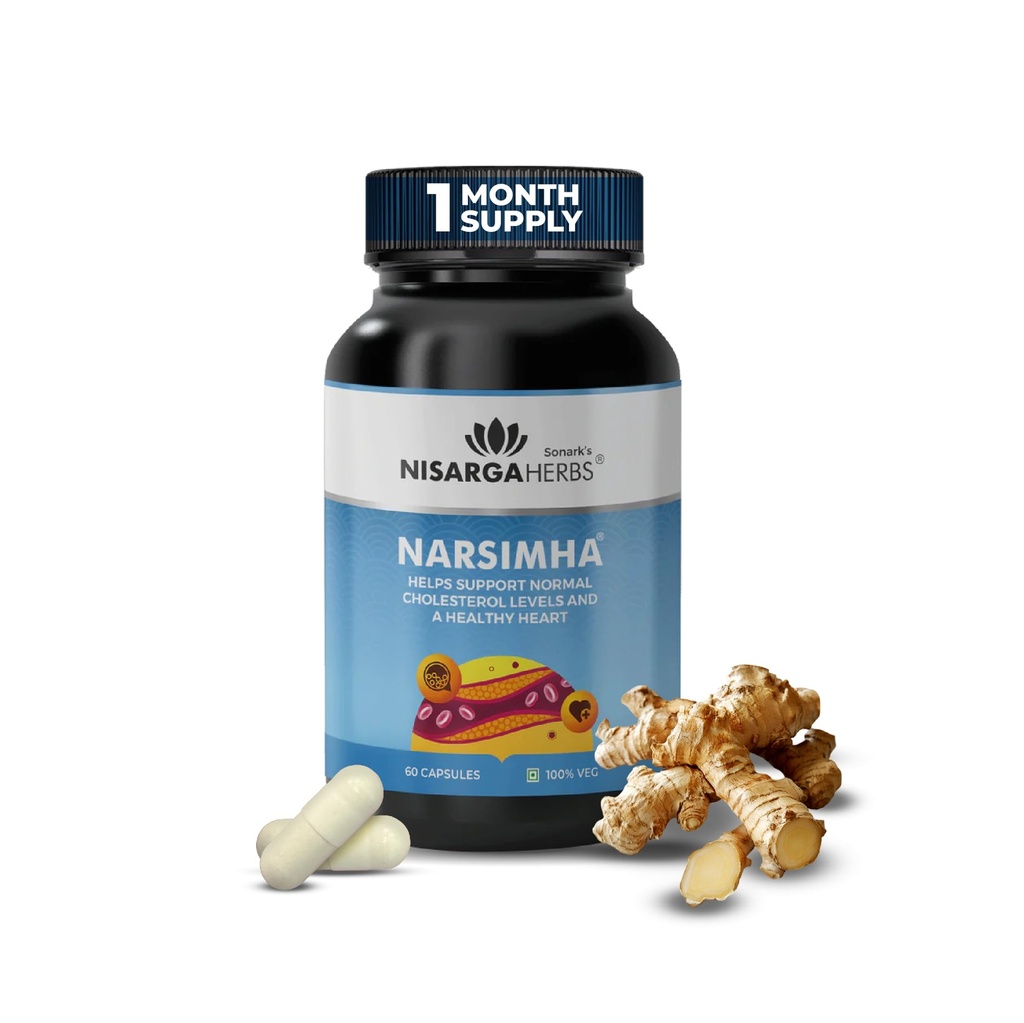 SONARK'S NISARGA HERBS Narsimha (60 Veg Capsules) – Advanced Cardiovascular Support & Cholesterol Management – Ayurvedic Formula for Heart Health, Healthy Arteries & Lipid Balance