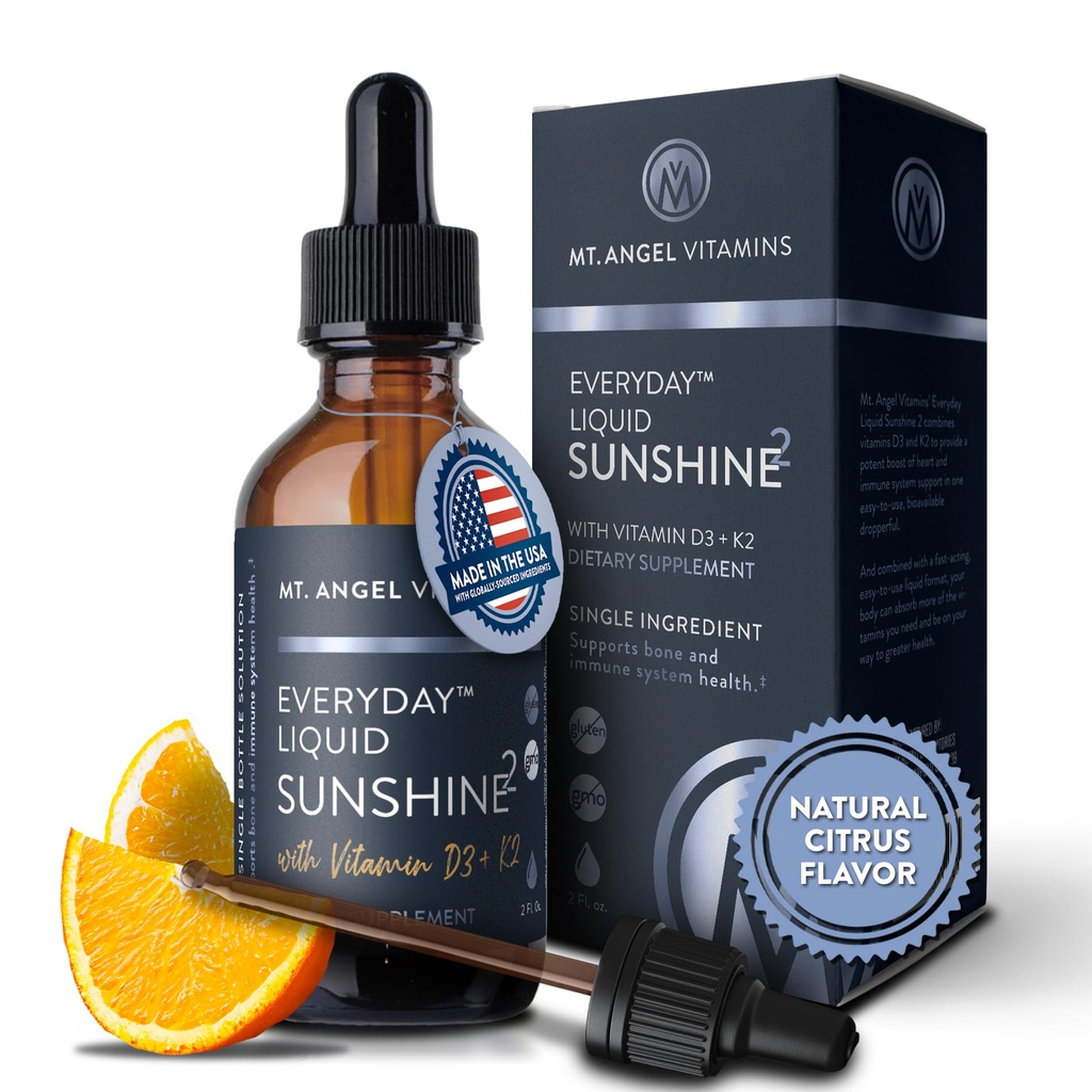 Mt. Engelvitaminen - Vegan Vitamin D3 & K2 Liquid Supplement - 5000 IE D3, Trans MK7 K2 - Glutenvrij, Non-GMO - Perfect voor volwassenen en kinderen - Uw dagelijkse dosis zonneschijn