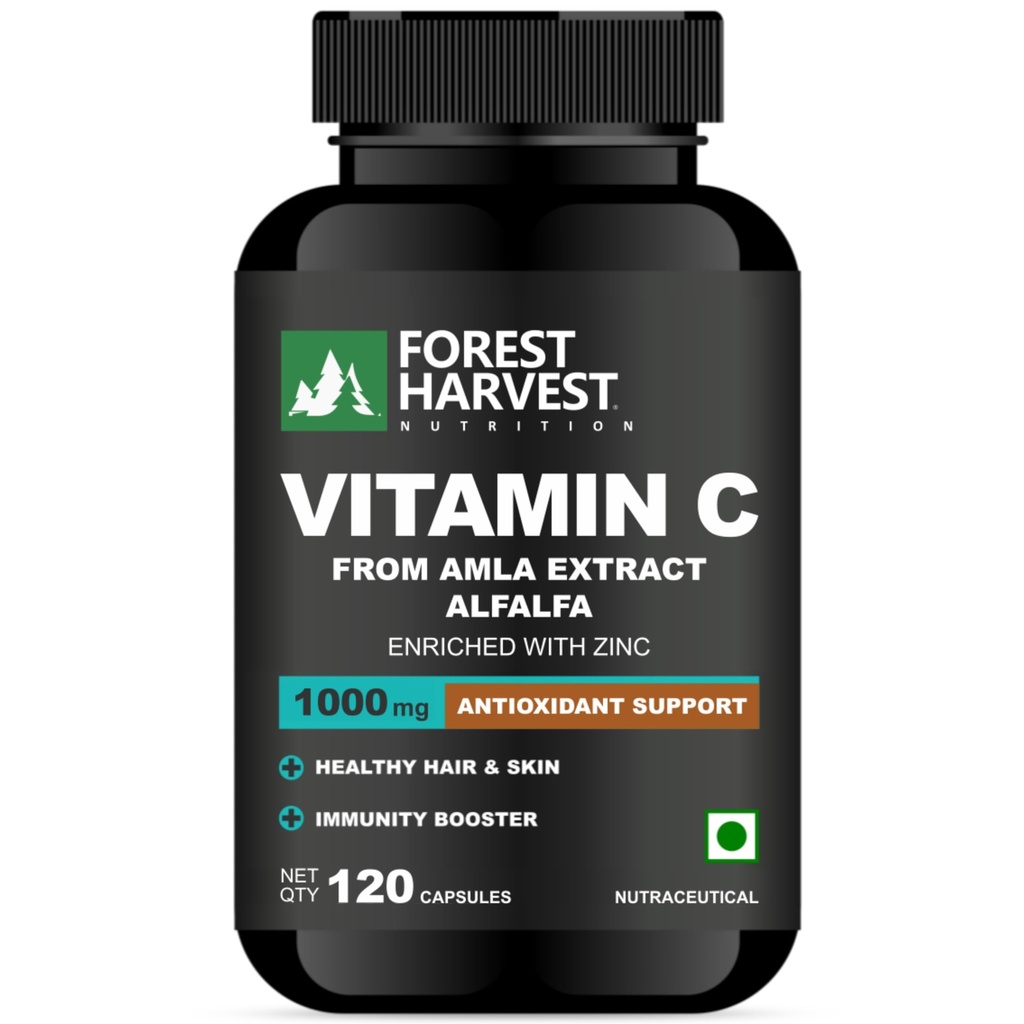 Nutrition Natural Vitamin C from Amla & Alfalfa, Enriched with Zinc – Immune & Skin Support | 120 Veg Capsules | WHO-GMP, HACCP, ISO & FSSAI Certified