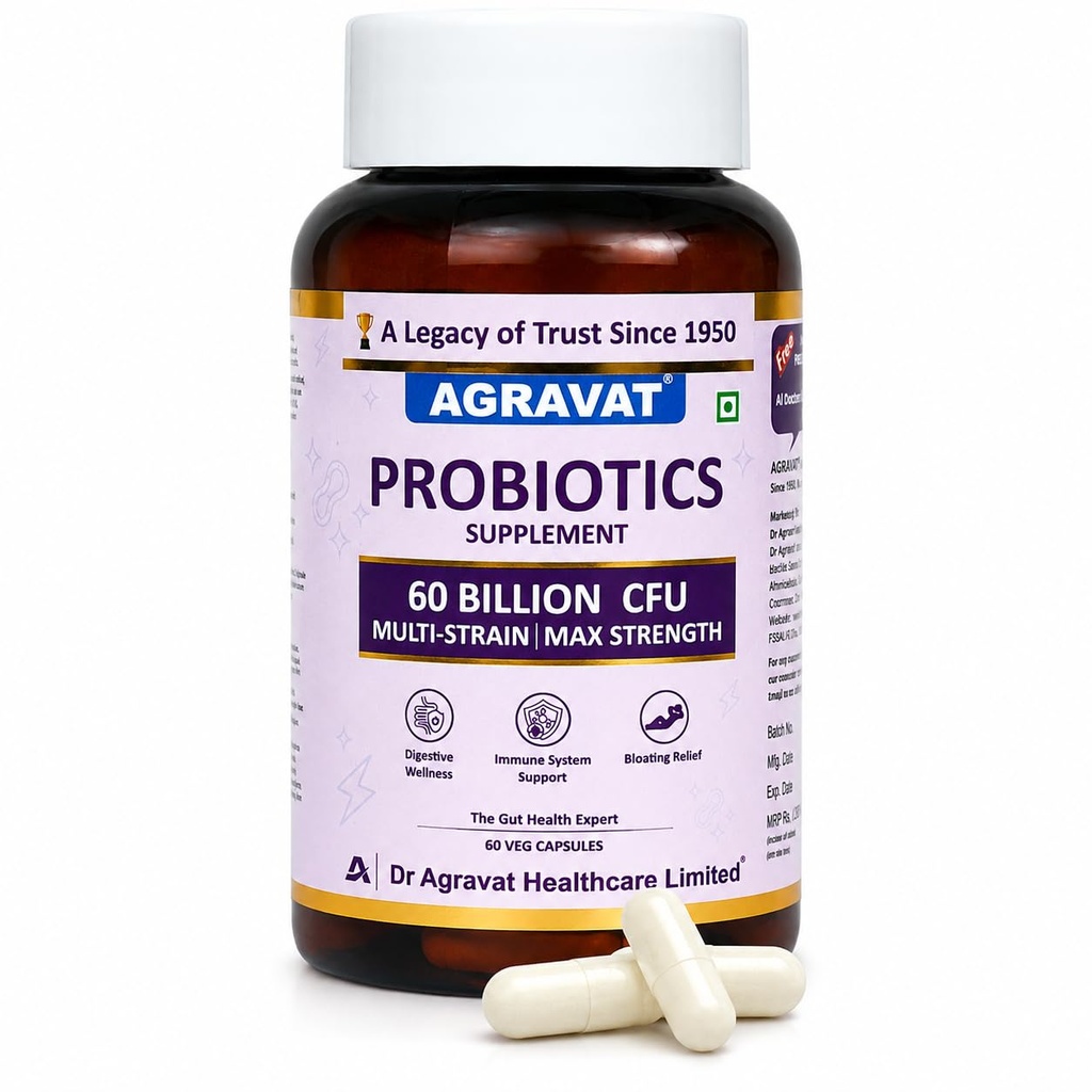 Dr. Agravat Probiotics Supplement 60 Billion CFU I 60 Veg Capsules