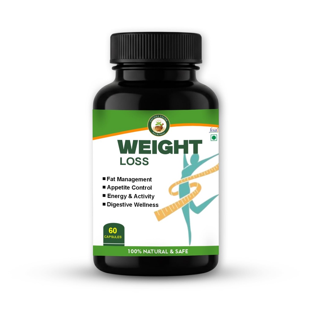 SACHHA SAUDA Weight Loss Capsules for Fat Management & Metabolism Support | Kokum, Chavya, Sonth, Vividanga | Appetite Control & Digestive Wellness - 60 Caps