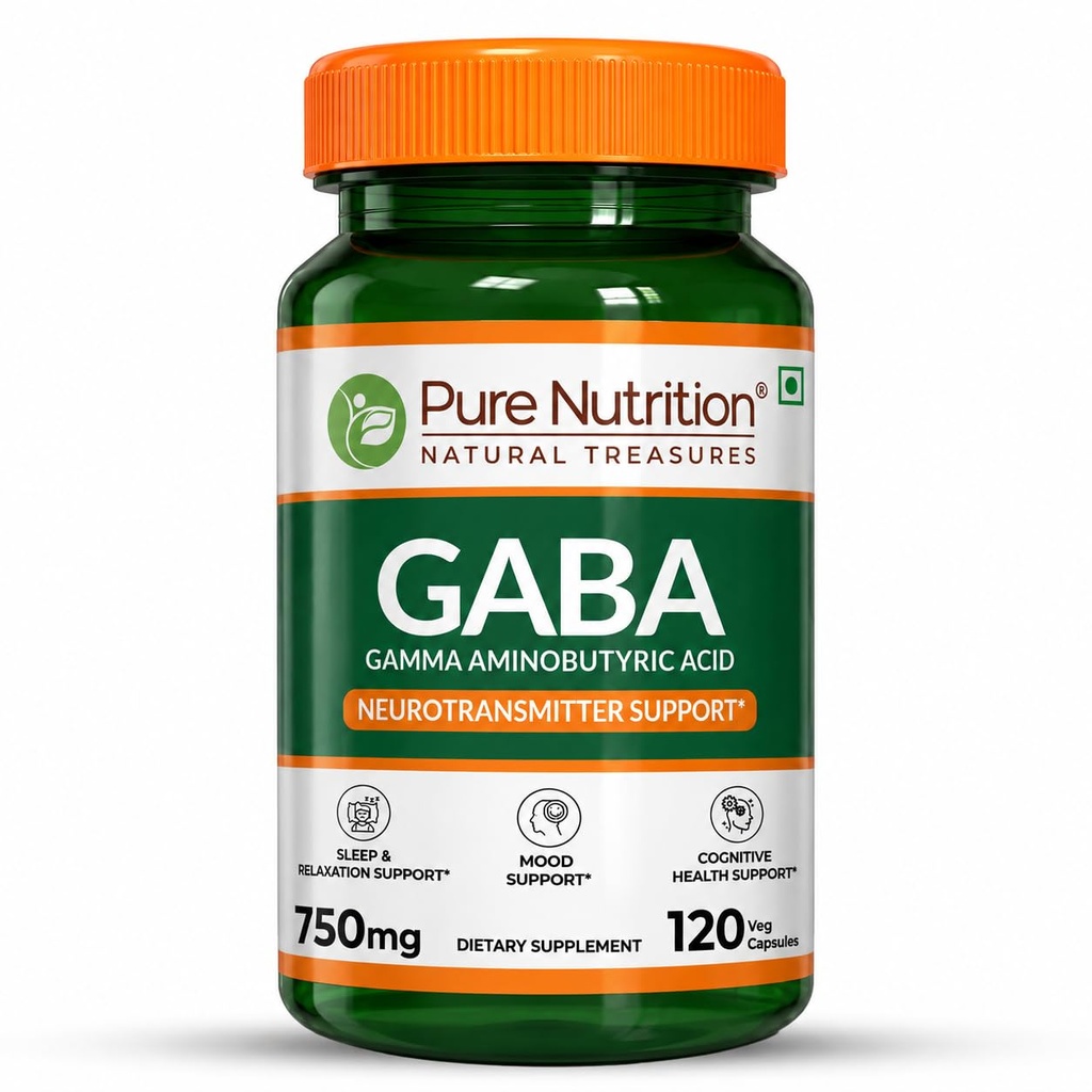 Pure Nutrition GABA 750mg | GABA Supplement for Relaxation, Stress & Sleep Support | Supports Calmness, Mental Wellness & Nervous System Health | Daily Wellness Supplement | 120 Veg Capsules