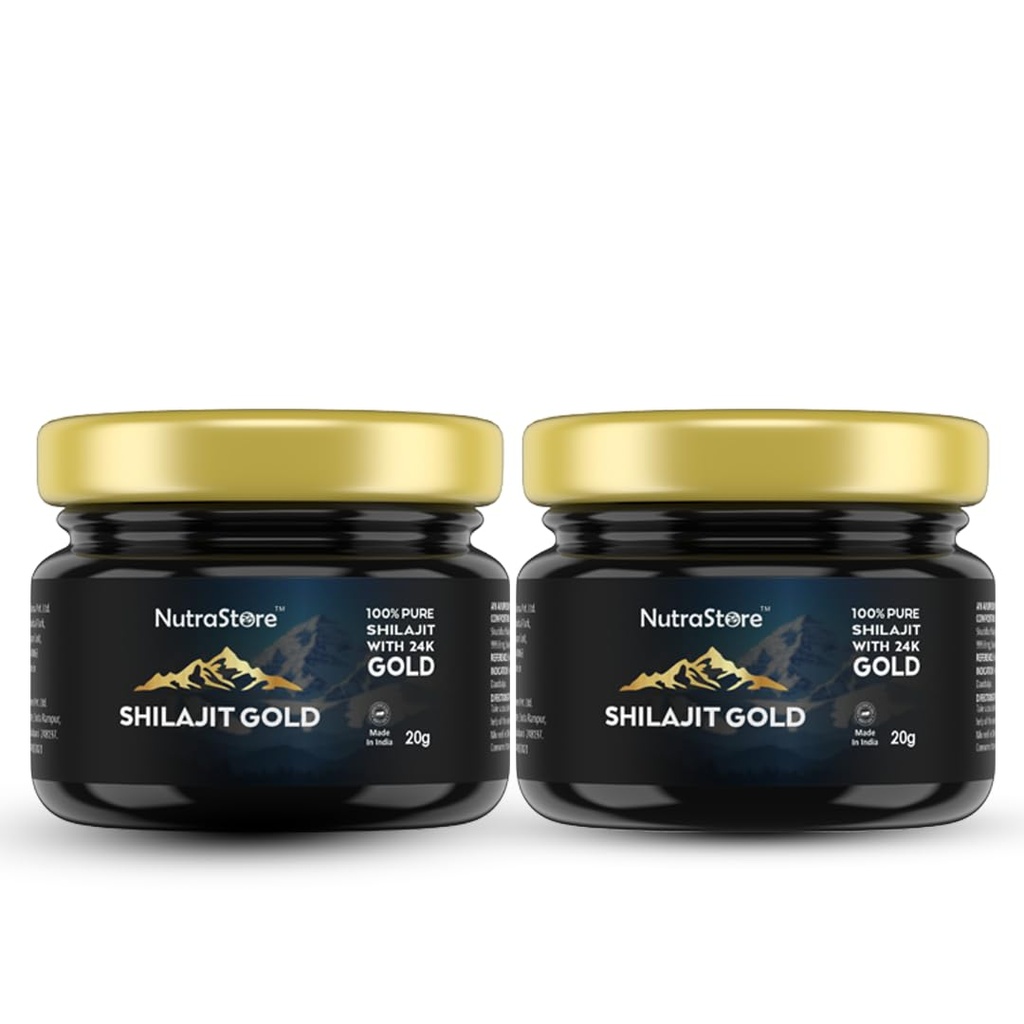 NutraStore Shilajit Gold Resin 20 gm | Shilajit for men | Pure Himalayan Shilajit with 24K Gold for Energy, Strength, Stamina & Vitality | 85+ Minerals with Fulvic Acid | daily health supplement | Pack of 2