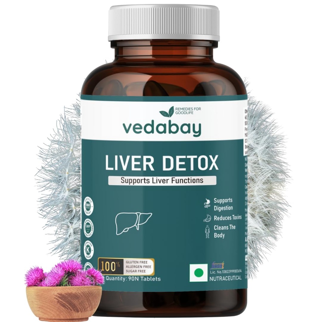 Liver Detox Ayurvedic Supplement, Fatty Liver Medicine, Liver Cleanse Tablets for Men and Women, Milk Thistle and Dandelion Extract, 90 Tablets