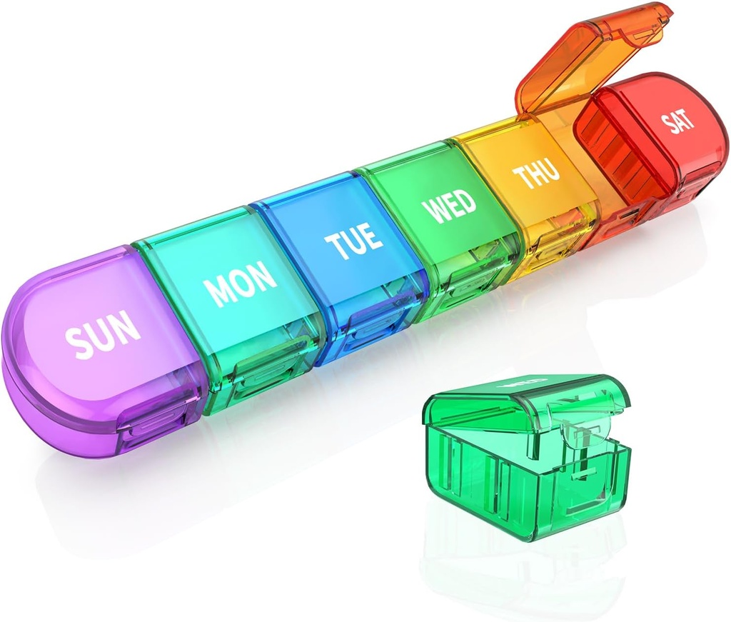 Grand organisateur hebdomadaire de pilules, Acedada Détachable Pill Box 7 Day, Portable Travel Daily Medicine Pill Organizer, Pill Container 1 fois par jour, Vitamine Case Holder pour le supplément de médicaments, RB