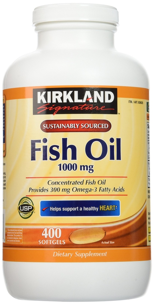 Kirkland Signature Natural Fish Oil Concentration with Omega-3 Fatty Acids - 400 Softgels (pack van 2)