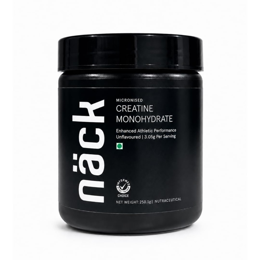 Näck Micronised Creatine Monohydrate | 100% Pure | 83 Servings, Unflavoured| International Informed Choice Certified| Boosts Strength, Energy, Recovery| Rapid Absorption| Zero Sugar & Calories| 250gms