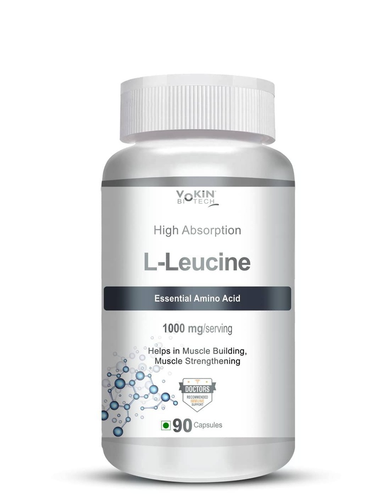 Vokin biotech L- Leucine – Supports muscle Building, Muscle Strengthening – 1000mg (90 Capsules)