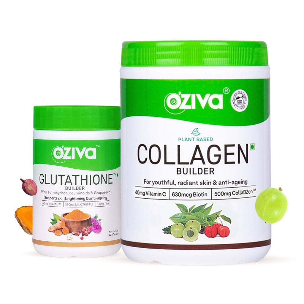 OZiva Plant Based Collagen Classic Supplement 250 g and OZiva Plant Based Glutathione Builder 60 Vegetarian Capsules
