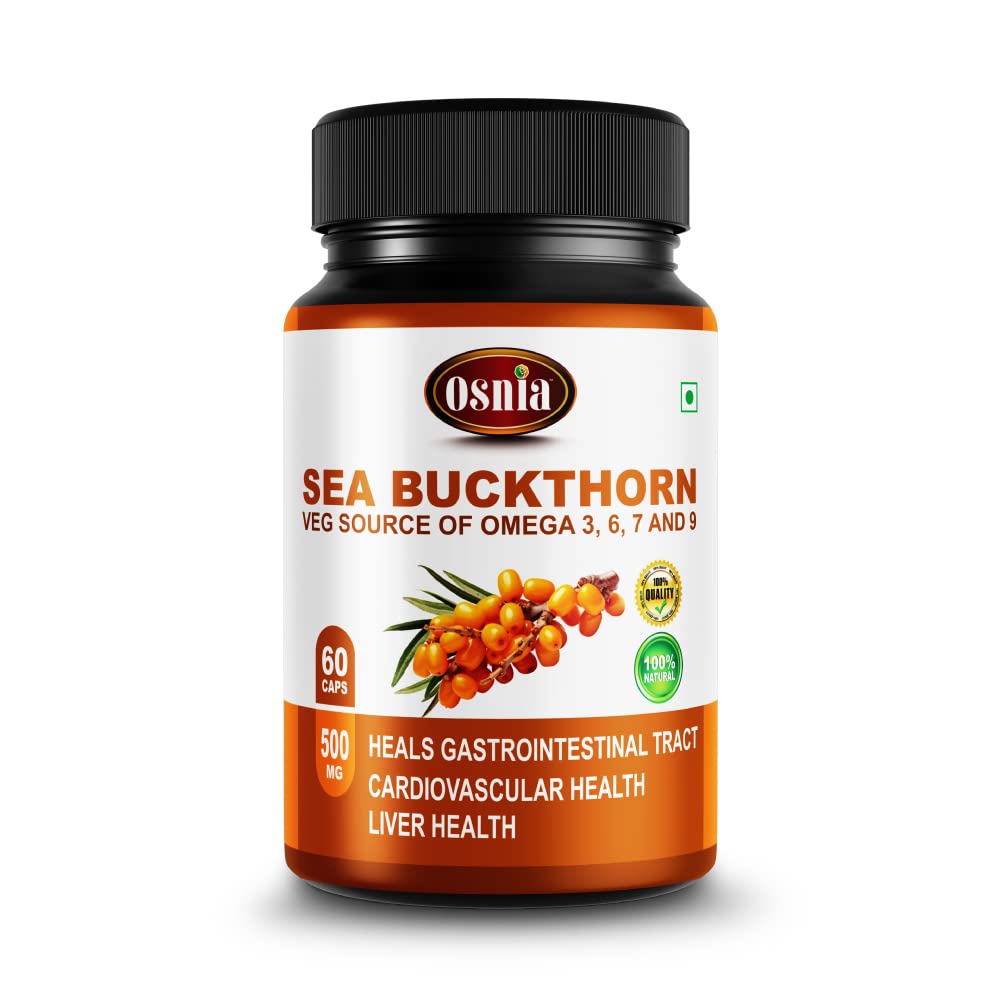 Sea Buckthorn Extract Capsules 500 Mg | Berry Powder Capsule | Rich Source of Vegan Omega 3 6 7 & 9, Supports Digestions, Cardiovascular Health & Liver Detox - 60 Capsules (Pack of 1)