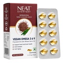 Neat Everyday Vegan Omega 3-6-9 Capsules 1000mg | Plant-Based Blend | No Fish Oil | Heart, Brain, Skin, Hair & Joint Health | Essential Fatty Acids | For Men & Women | 30 Capsules