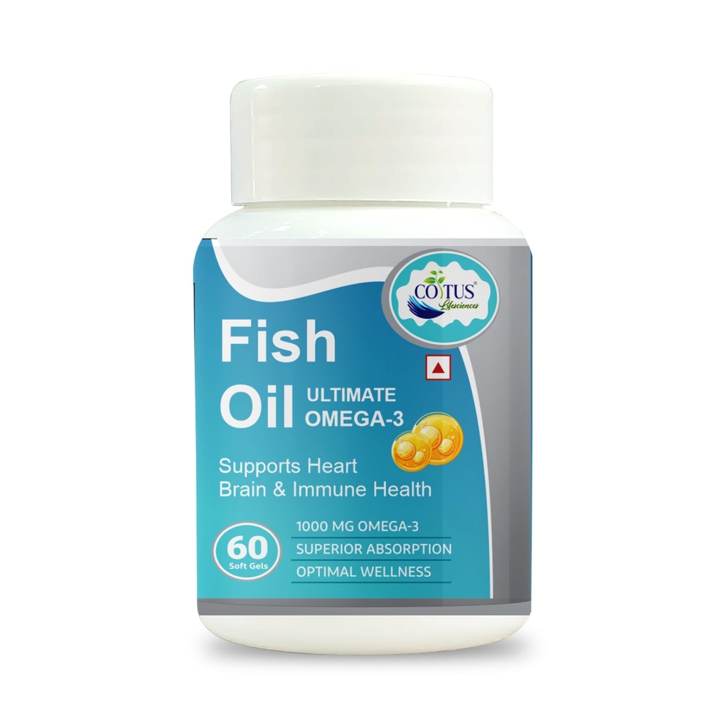 Fish Oil Capsules1000mg Omega 3 fatty acids 180mg EPA 120mg DHA Supplement For Men And Women, Supports Heart Brain, Immune Health, 60 Soft Gels Capsule